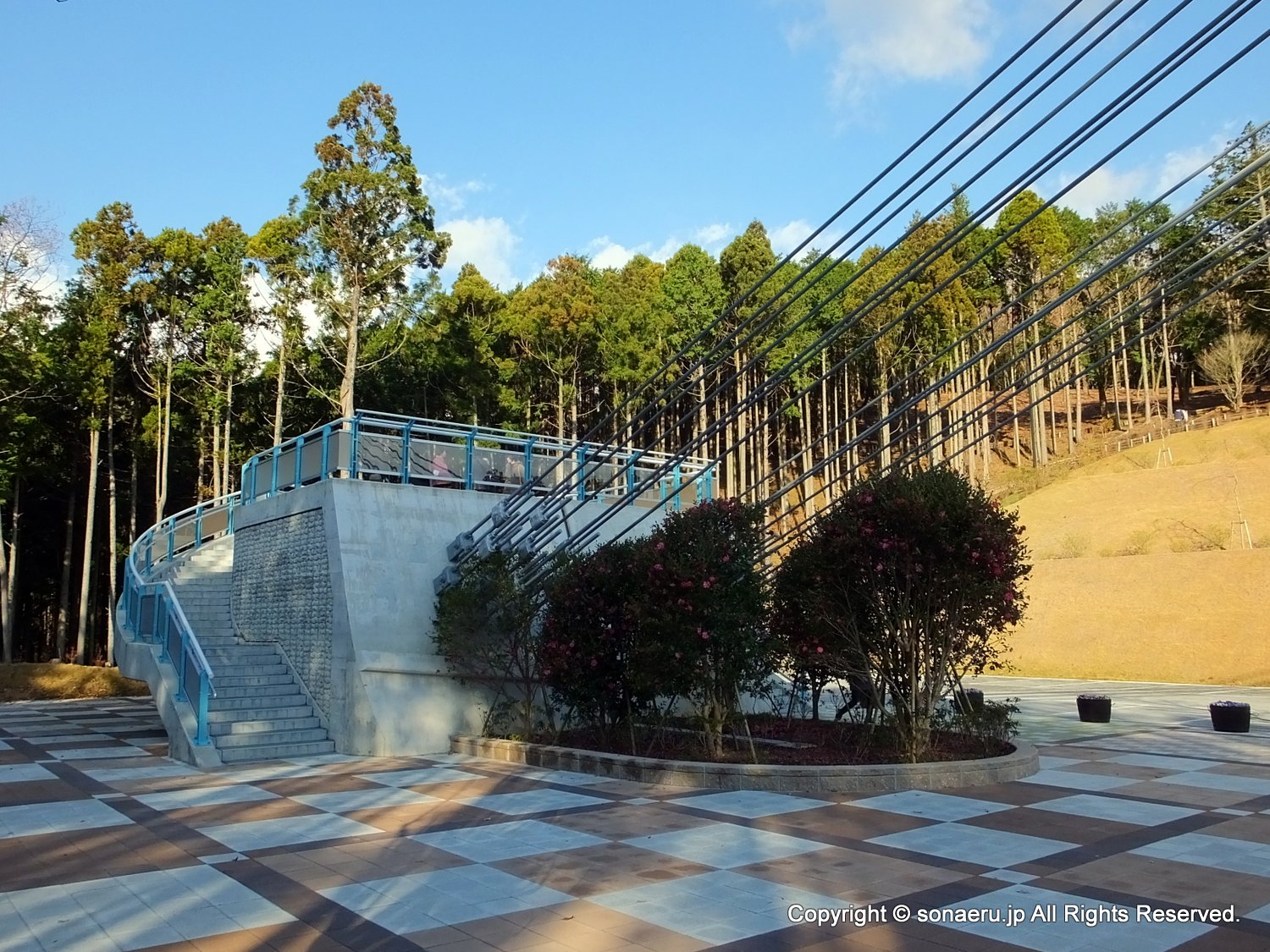 箱根西麓三島大吊り橋・みしまスカイウォークのアンカレイジ展望台全景写真